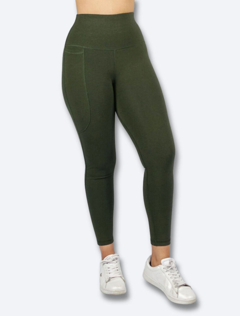 Khaki Phone Pocket Tights for Yoga and Gym Moisture Control with Anti Odour Technology
