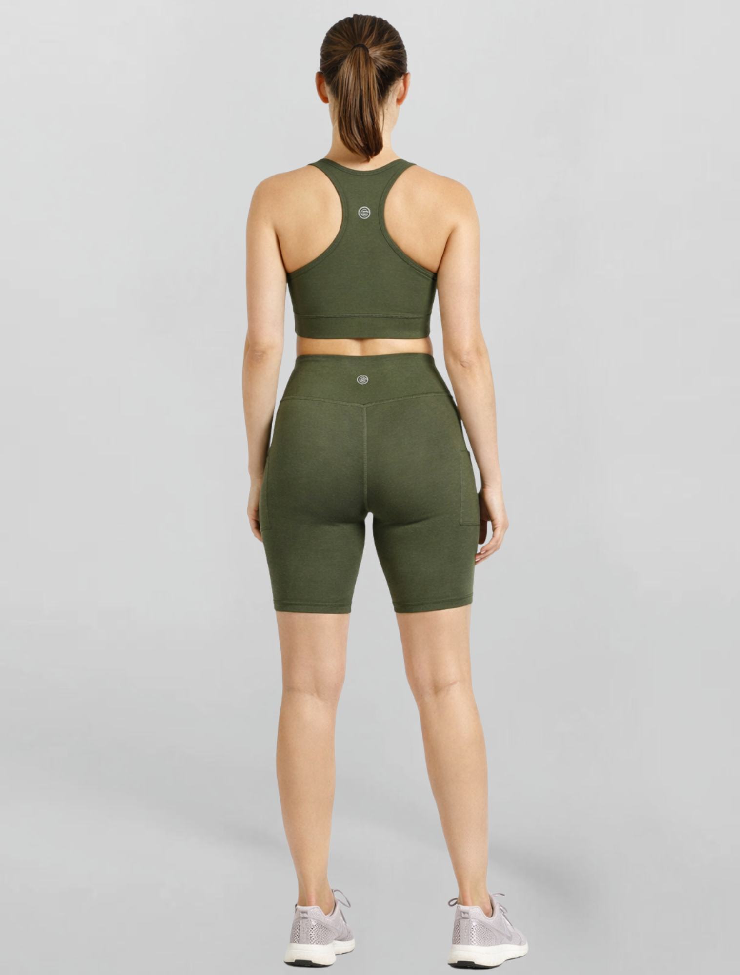 Khaki cross waist bike shorts high waist and flattering V waisited