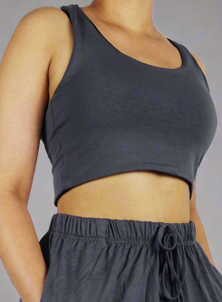 Reversible Crop Top black sided and grey sided