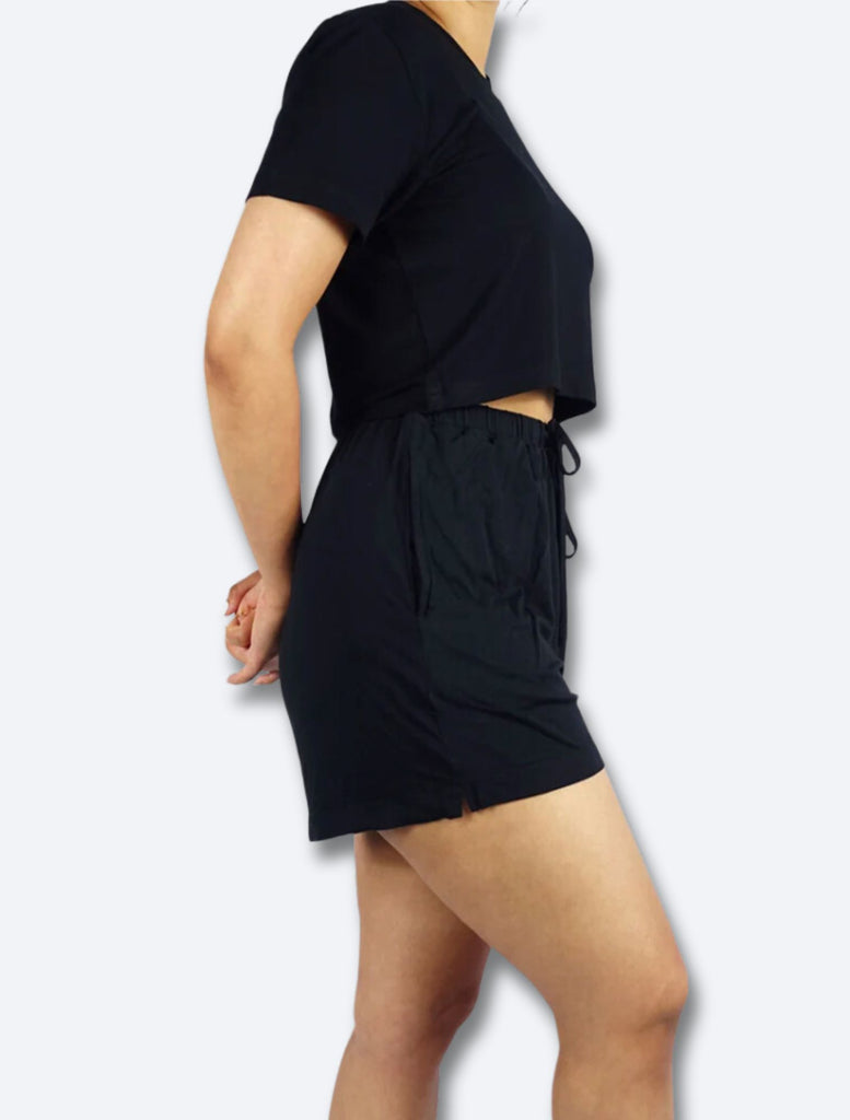 Silky Soft Bamboo Womens  Black Lounge Set Shorts & T-Shirt Active by GS