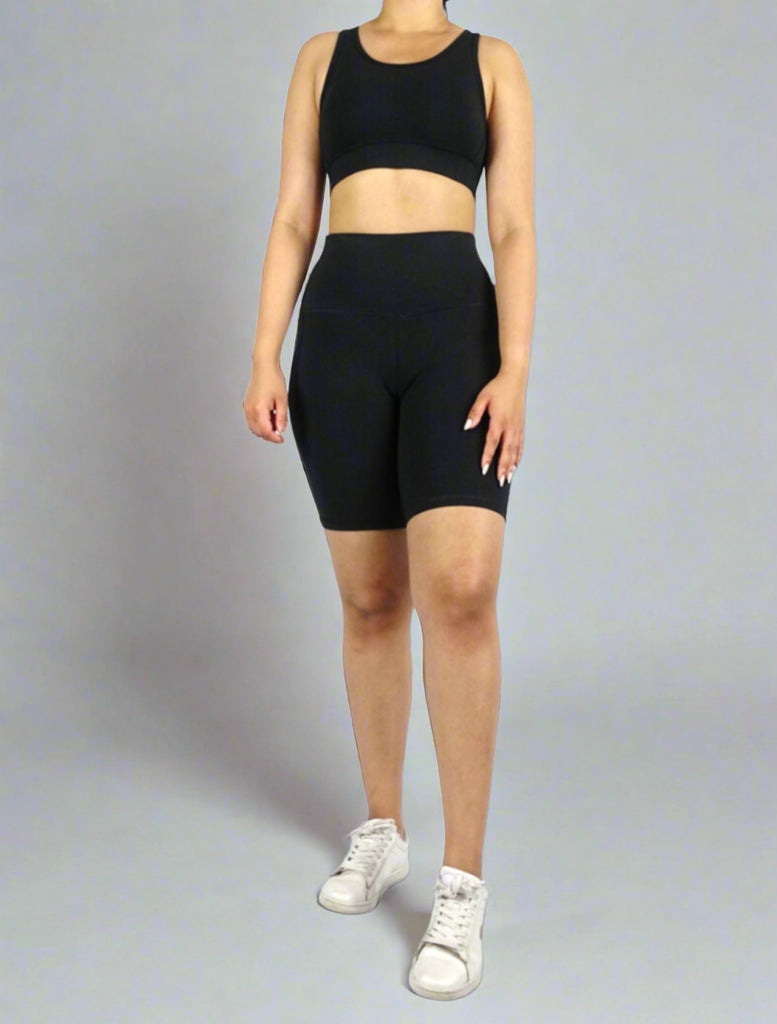 Black bike shorts with 8 inch inseam