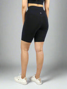 Women's cross over phone pocket bike shorts, running shorts, super soft high-waisted Black