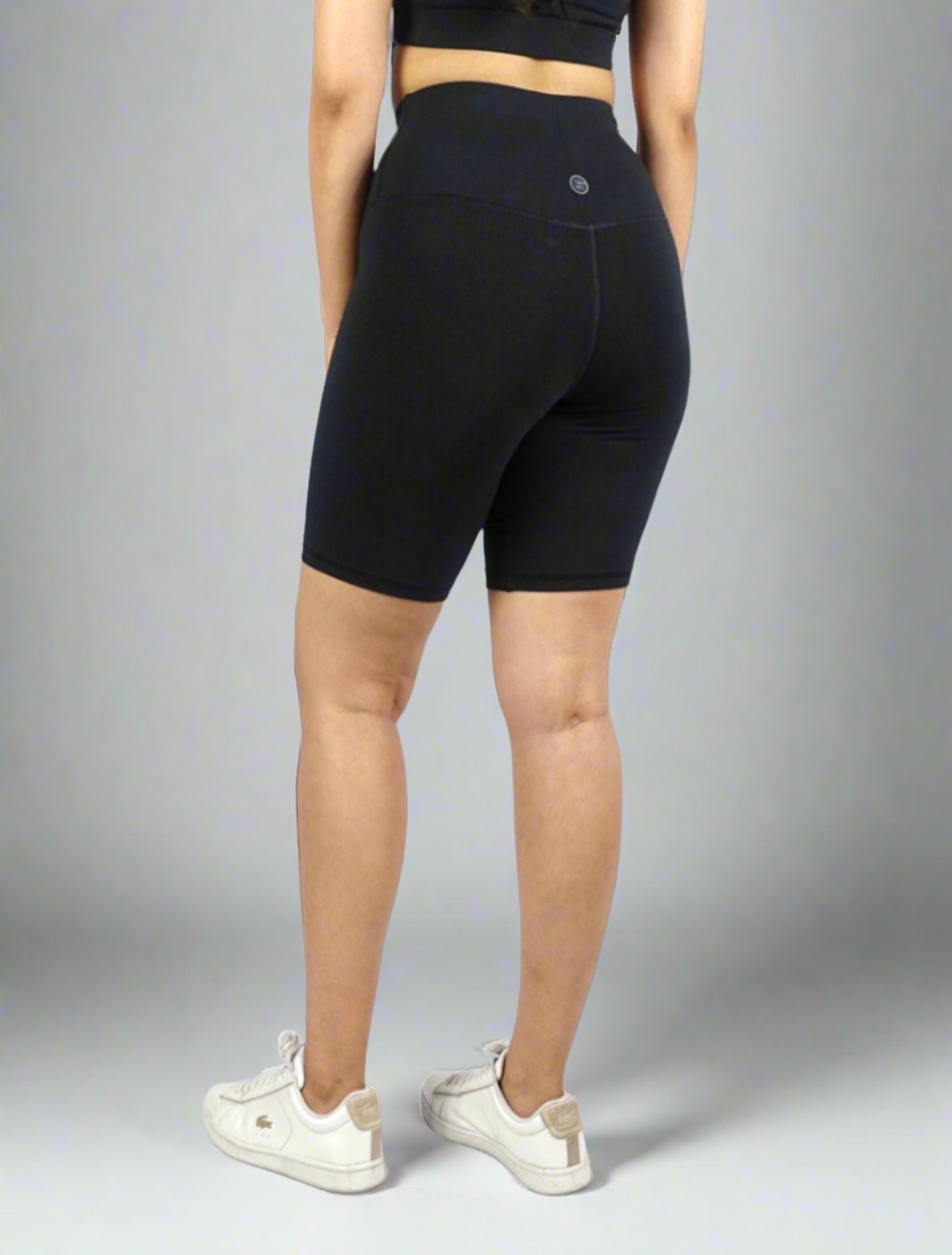 Women's cross over phone pocket bike shorts, running shorts, super soft high-waisted Black