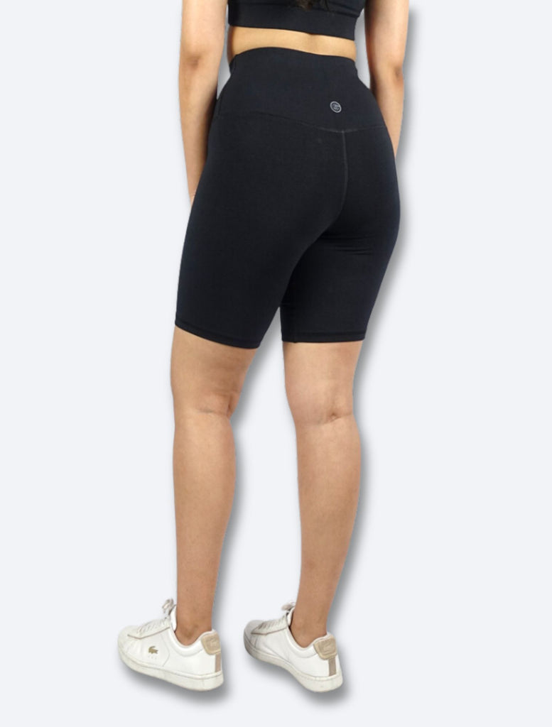 Women's cross over phone pocket bike shorts, running shorts, super soft high-waisted Black