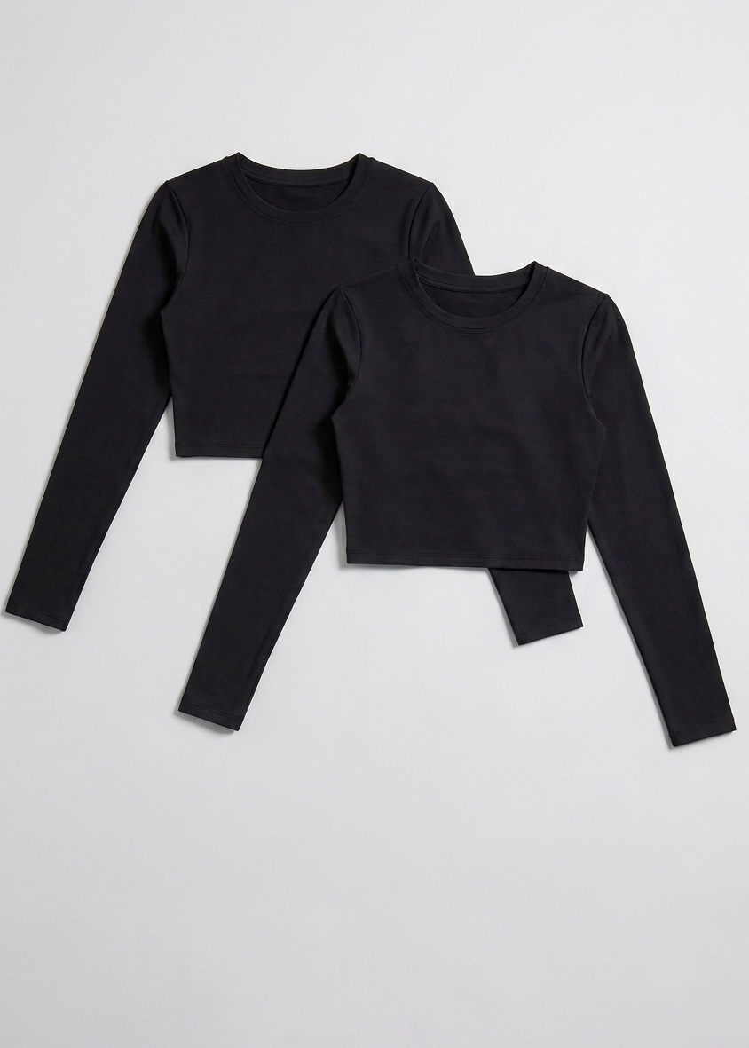 Women's Bamboo Long Sleeve Crop Top Twin Pack Supe Soft 
