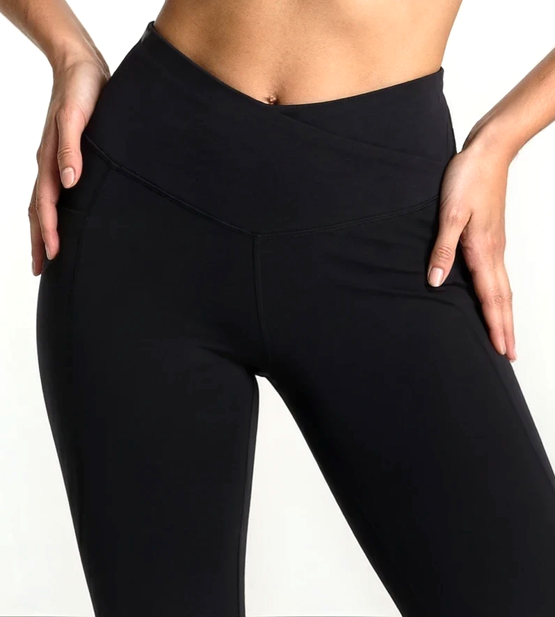 Women's black crosswaist 7/8 tights coord set soft breathable bamboo activewear for gym, Pilates and yoga