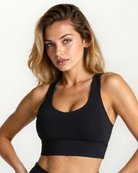 Women's black bamboo sports bra breathable and soft activewear for gym, Pilates and yoga