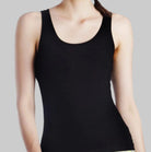 Front view of women's black tank top