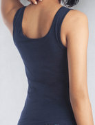 Back view of women's navy blue tank top