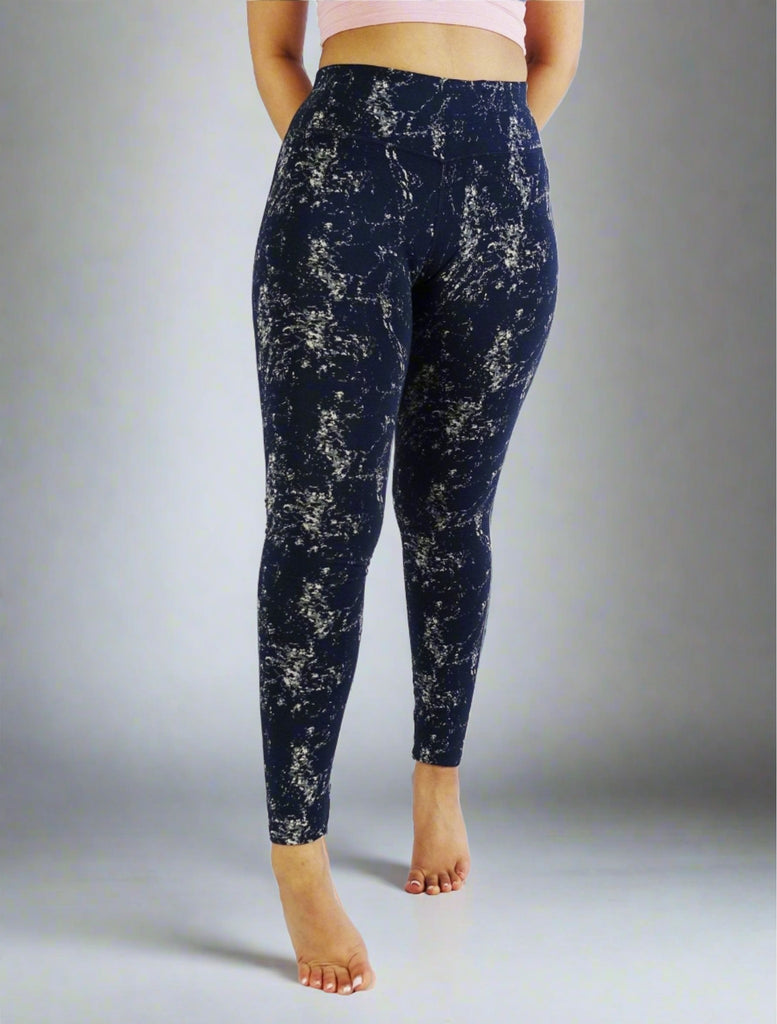 Front view of blue full length leggings