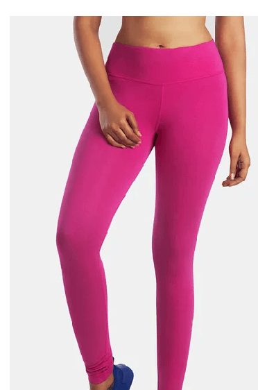 Model wearing pink full length leggings 