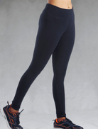 Side view of navy full length leggings
