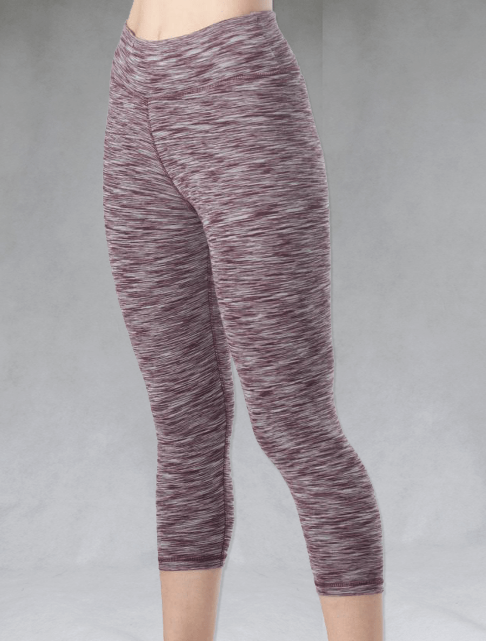 The bamboo crop legging in the Plum Heather print is shown in a side view.