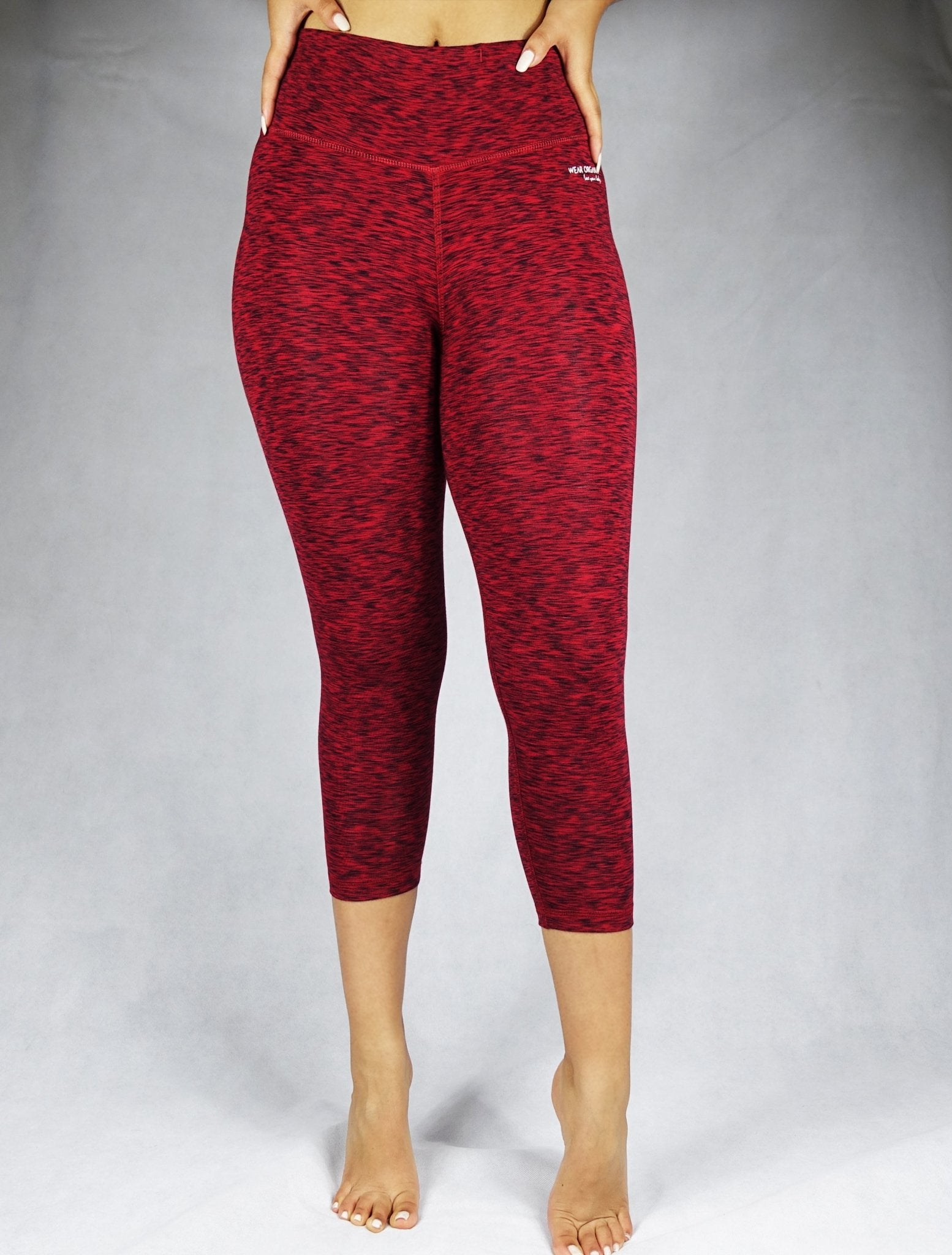 The Red Heather bamboo compression Crop Legging sits high-waisted, shown here in a front view. Active by GS.