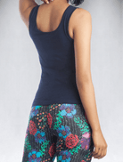 Back view of women's navy blue tank top